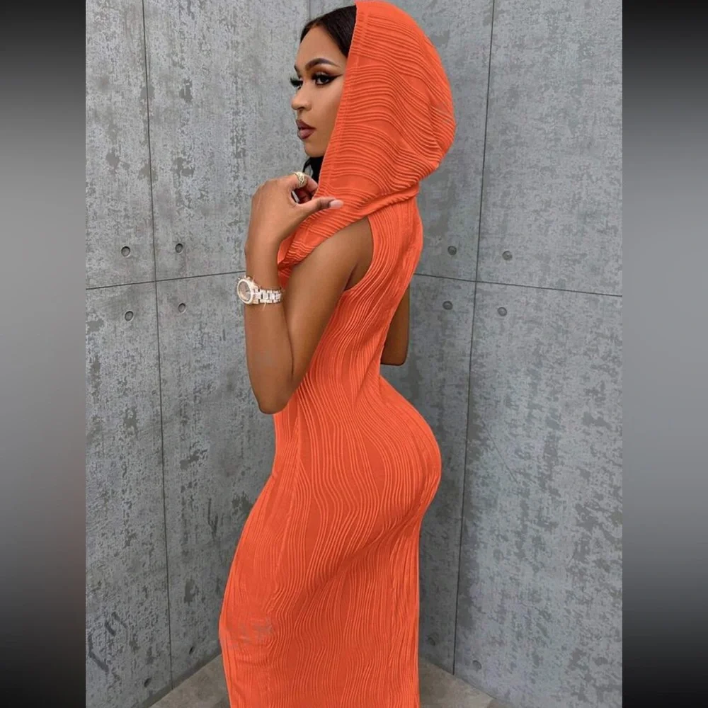 Burnt Orange Hooded Dress - Picture 2 of 10